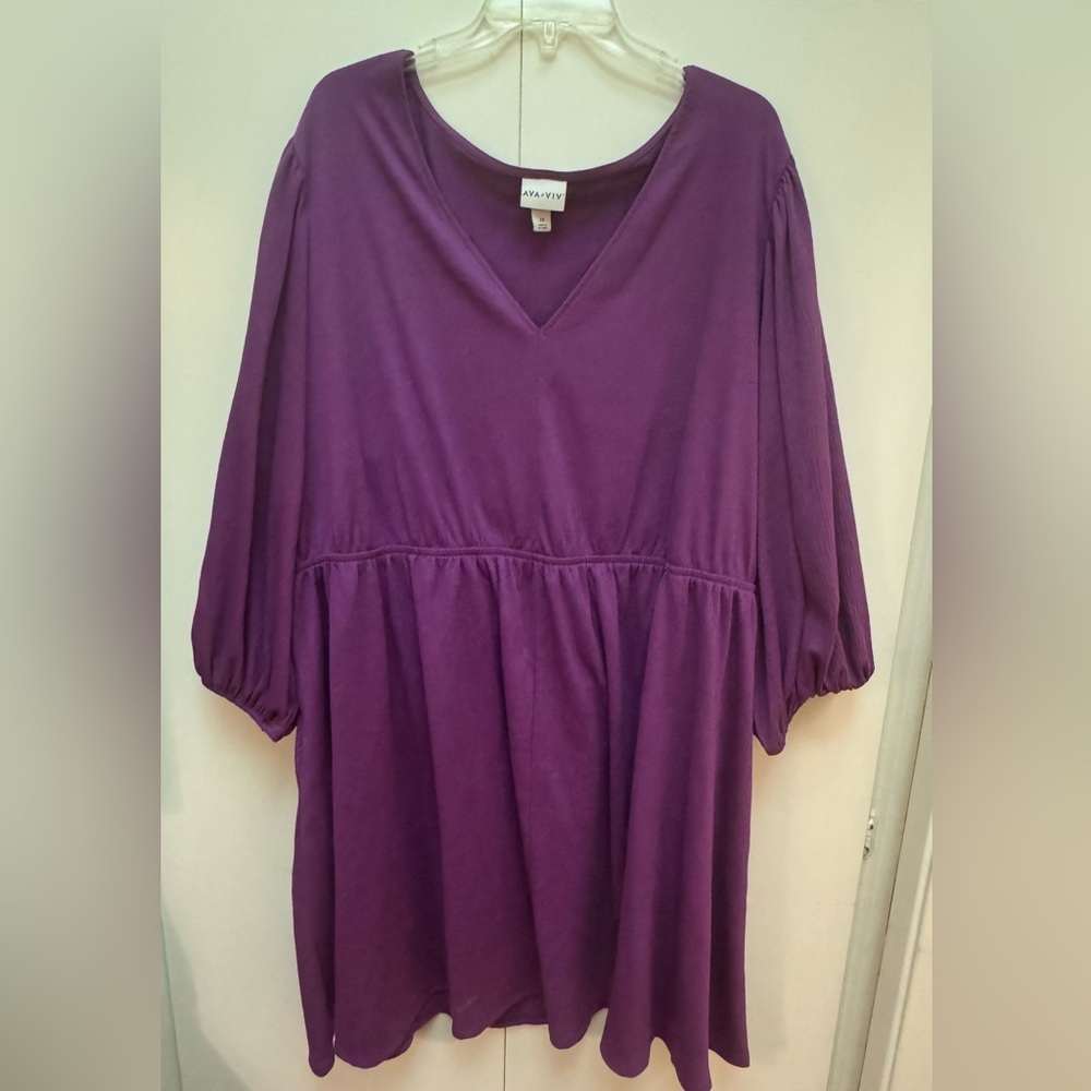 Ava & Viv Purple Balloon Sleeve Dress - 3X - Knee Length